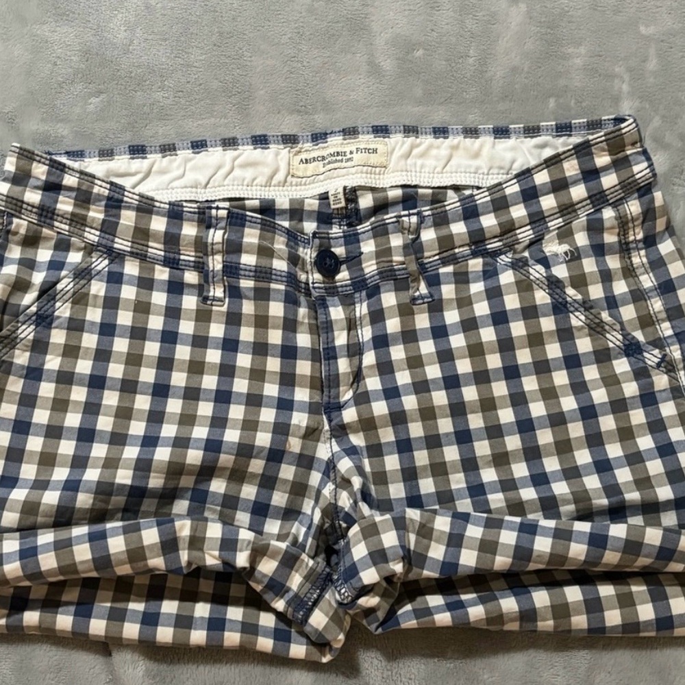 Abercrombie & Fitch Blue and White Checkered Women Shorts